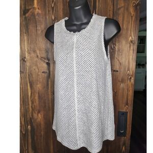 Sundance Sleeveless Linen Tank Tunic Black/white Stripe‎ Raw Edges XS